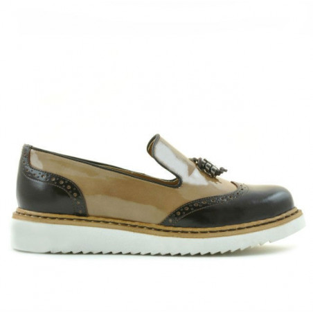 Zapatos casuales para mujer 659 charol beige combinado