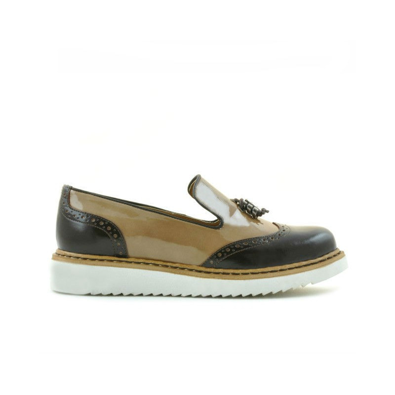 Zapatos casuales para mujer 659 charol beige combinado