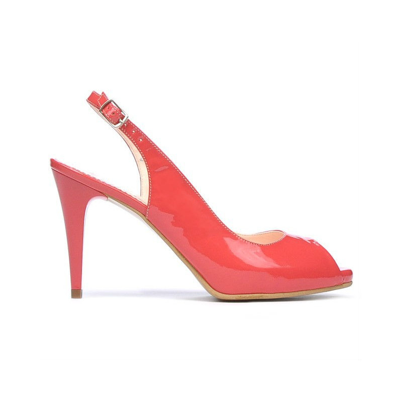 Sandalias de mujer 1250 charol rojo coral
