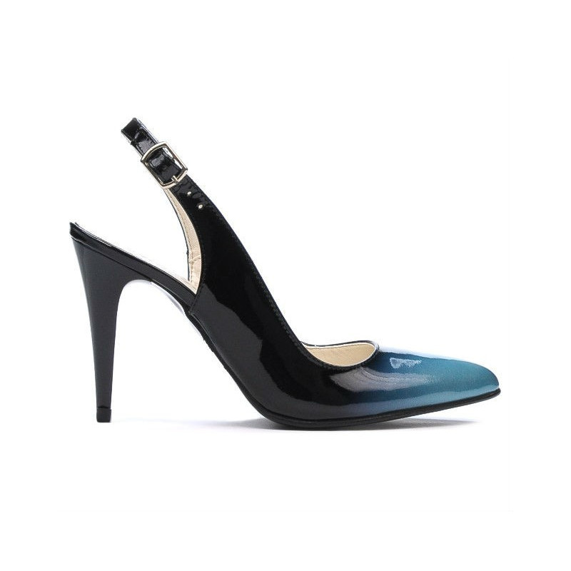 Sandalias mujer 1249 charol azul+negro