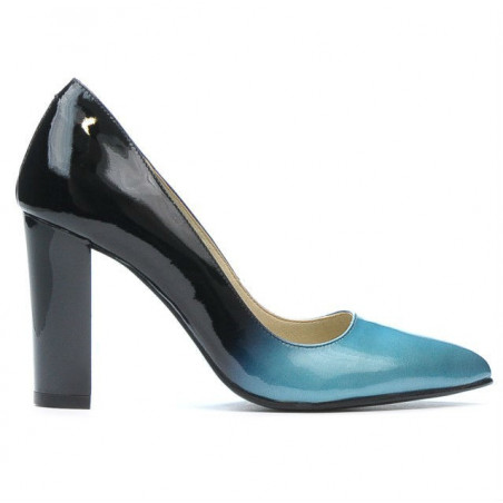 Zapatos elegantes de mujer 1261 charol azul claro+negro