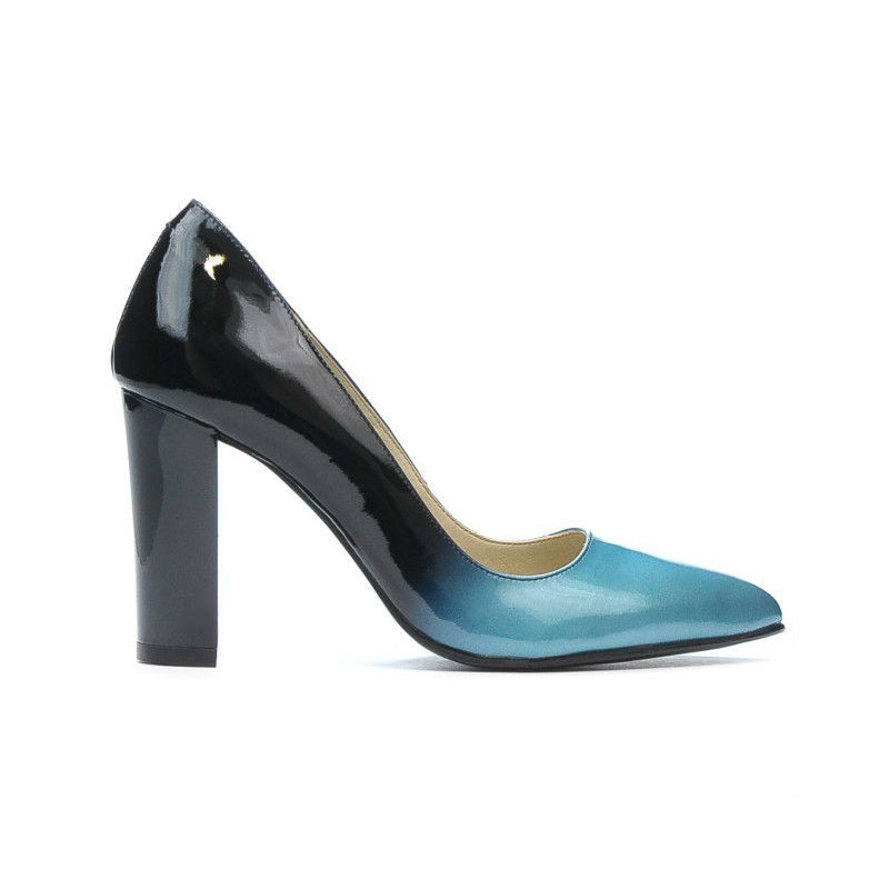 Zapatos elegantes de mujer 1261 charol azul claro+negro