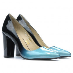 Zapatos elegantes de mujer 1261 charol azul claro+negro