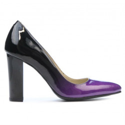 Zapatos elegantes de mujer 1261 charol morado+negro