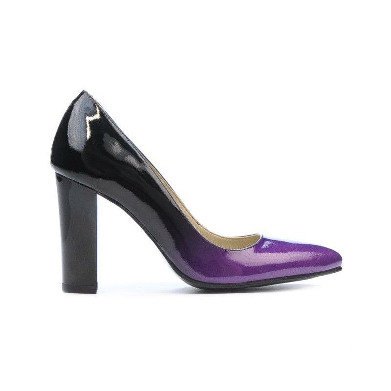 Zapatos elegantes de mujer 1261 charol morado+negro