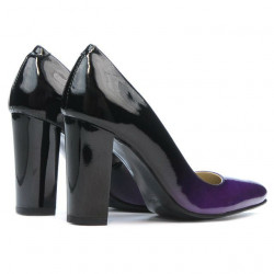 Zapatos elegantes de mujer 1261 charol morado+negro