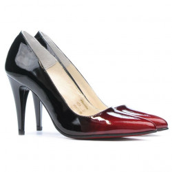 Zapatos elegantes de mujer 1246 charol burdeos+negro