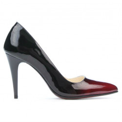 Zapatos elegantes de mujer 1246 charol burdeos+negro