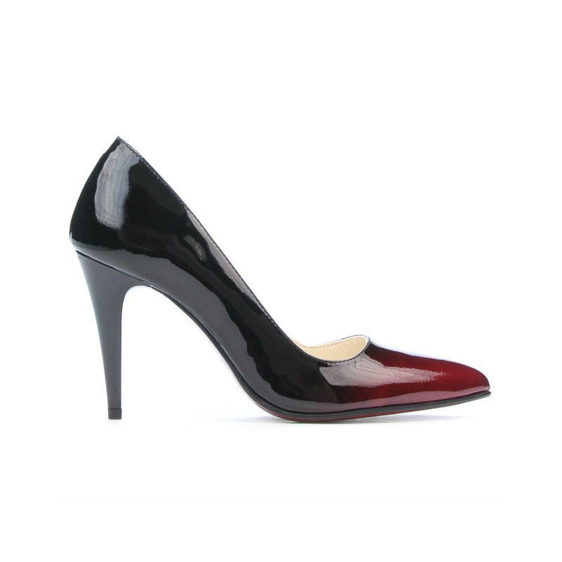 Zapatos elegantes de mujer 1246 charol burdeos+negro