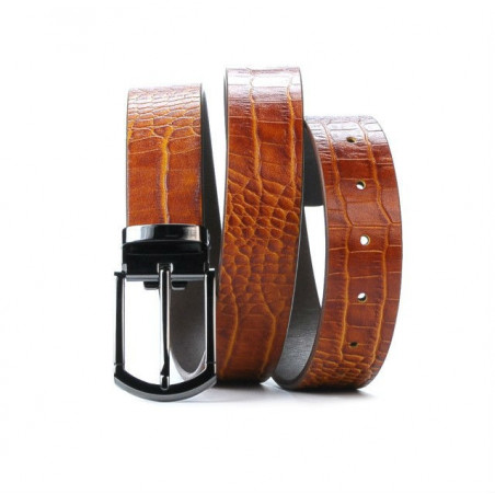 Cinturón de hombre 12b croco marrón coñac