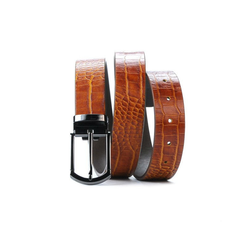Cinturón de hombre 12b croco marrón coñac