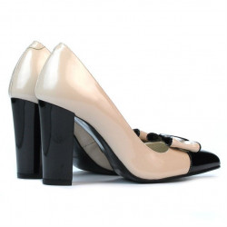 Zapatos elegantes de mujer 1262 charol beige+negro