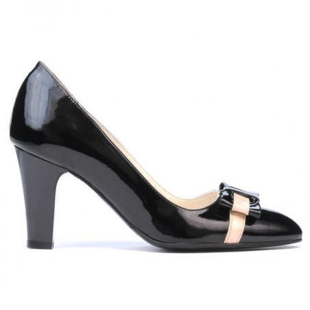 Zapatos elegantes de mujer 1263 charol negro+beige