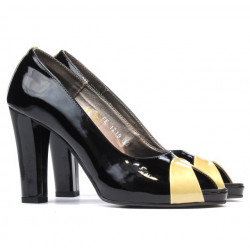Sandalias mujer 1219 charol negro+beige