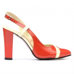 Sandalias mujer 1220 charol rojo coral+beige