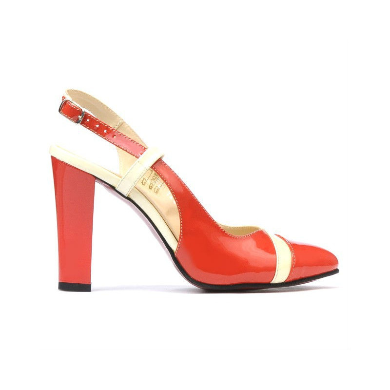 Sandalias mujer 1220 charol rojo coral+beige