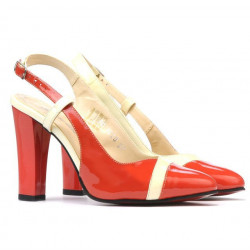 Sandalias mujer 1220 charol rojo coral+beige