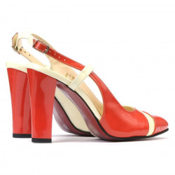 Sandalias mujer 1220 charol rojo coral+beige