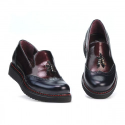 Zapatos casuales de mujer 659 charol índigo+bordo