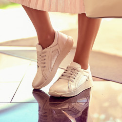 Zapatos deportivos/casuales de mujer 6010 blanco nácar combinado