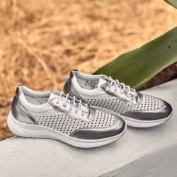 Zapatillas deportivas mujer 6024 plateado+blanco