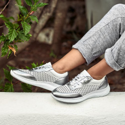 Zapatillas deportivas mujer 6024 plateado+blanco