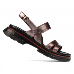Sandalias de mujer 5075 gris nacarado+rojo