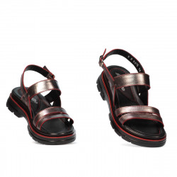 Sandalias de mujer 5075 gris nacarado+rojo