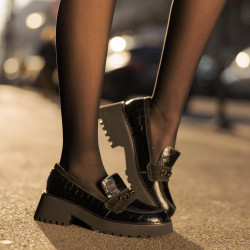 Zapatos casuales mujer 6041 cocodrilo negro combinado