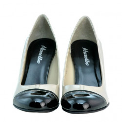 Zapatos elegantes de mujer 1213 charol beige+negro
