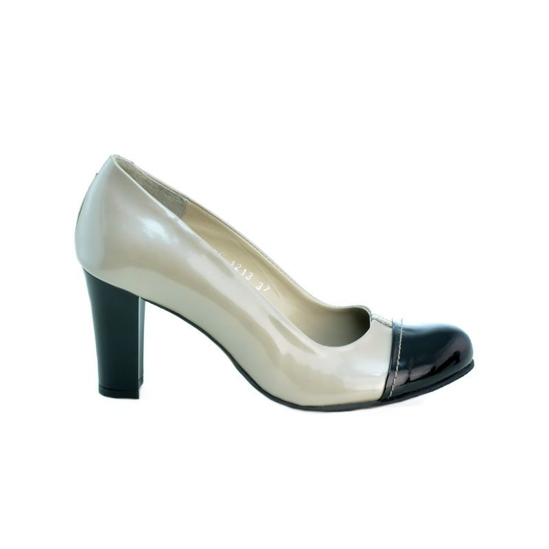 Zapatos elegantes de mujer 1213 charol beige+negro