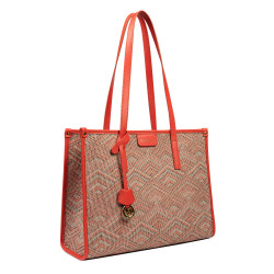 Bolso de playa para mujer 031-1g motivo rosa combinado+naranja
