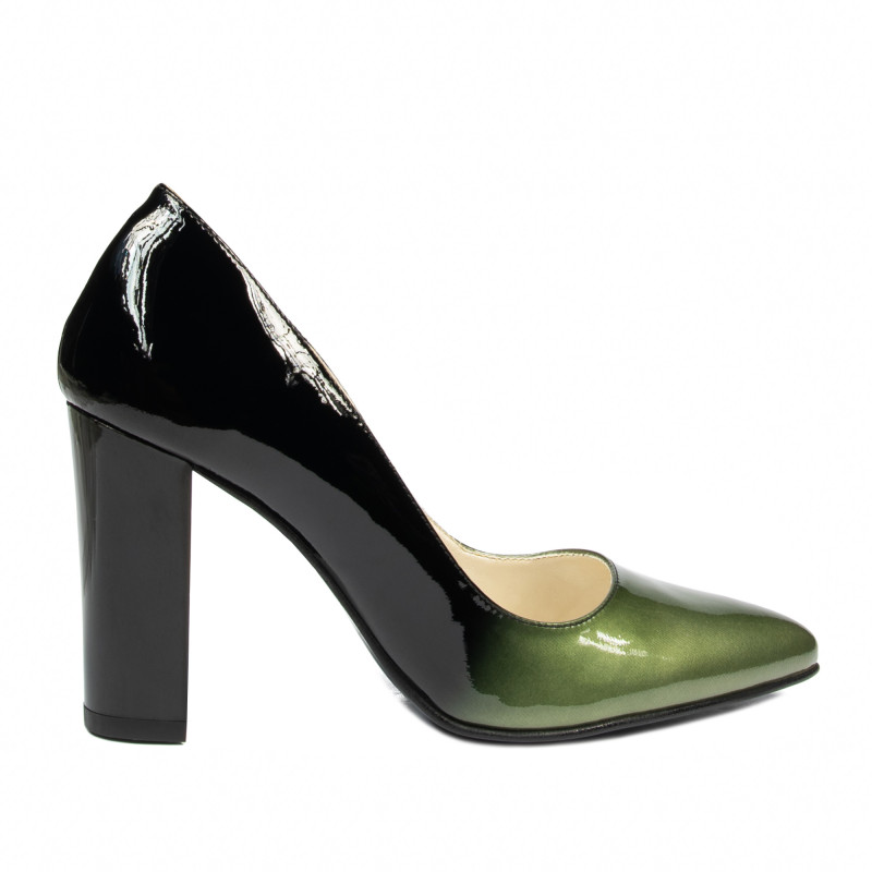 Zapatos elegantes para mujer 1261 charol verde+negro