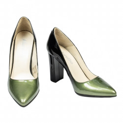 Zapatos elegantes para mujer 1261 charol verde+negro