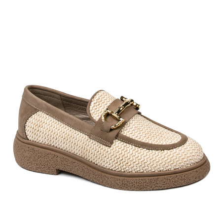 Zapatos casuales de mujer 6092 rafia beige combinada