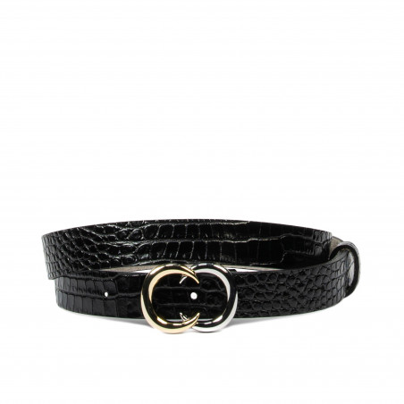 Cinturón de mujer 37-1m croco charol negro
