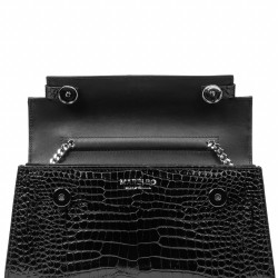 Bolso de mujer de hombro 041g 01 efecto cocodrilo charol negro