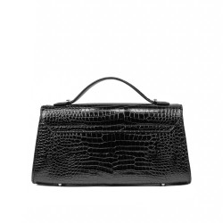 Bolso de mujer de hombro 041g 01 efecto cocodrilo charol negro