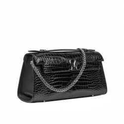 Bolso de mujer de hombro 041g 01 efecto cocodrilo charol negro