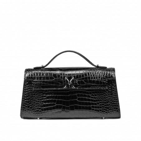 Bolso de mujer de hombro 041g 01 efecto cocodrilo charol negro
