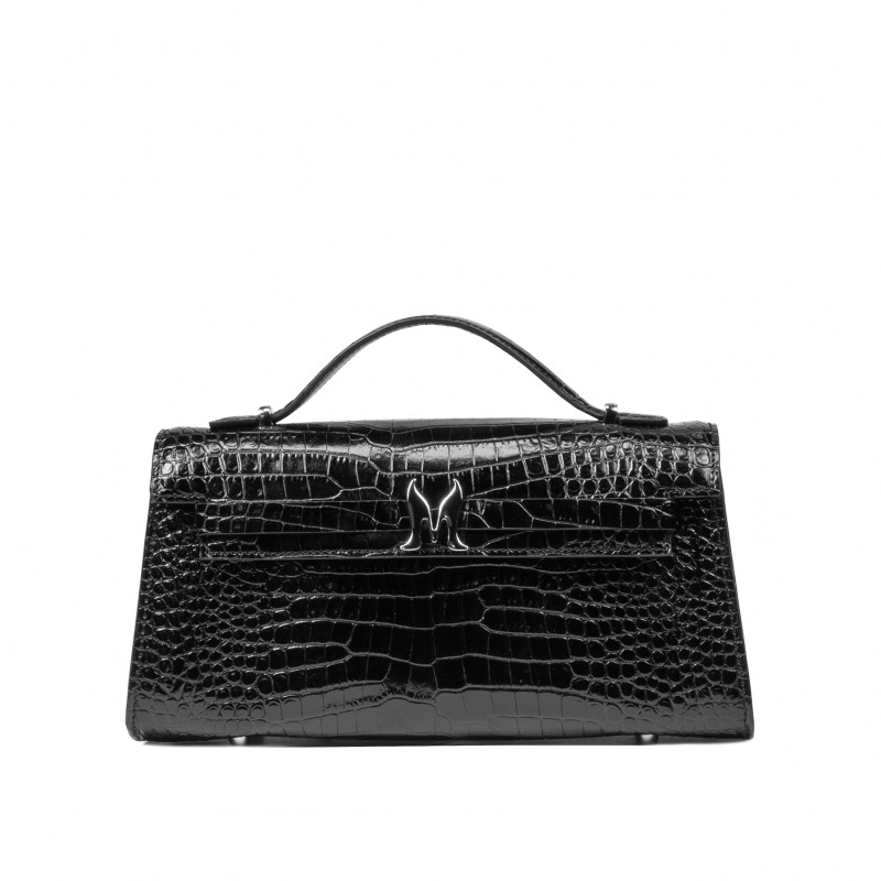 Bolso de mujer de hombro 041g 01 efecto cocodrilo charol negro