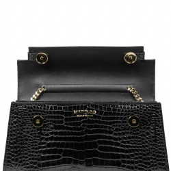 Bolso de mujer de hombro 041g croco charol negro