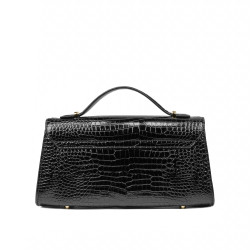 Bolso de mujer de hombro 041g croco charol negro