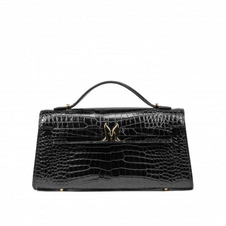Bolso de mujer de hombro 041g croco charol negro