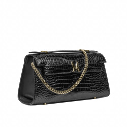 Bolso de mujer de hombro 041g croco charol negro