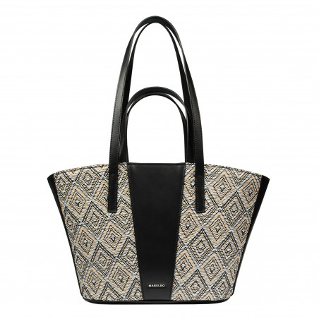 Bolsa de playa para mujer 044g 01 de rafia negro