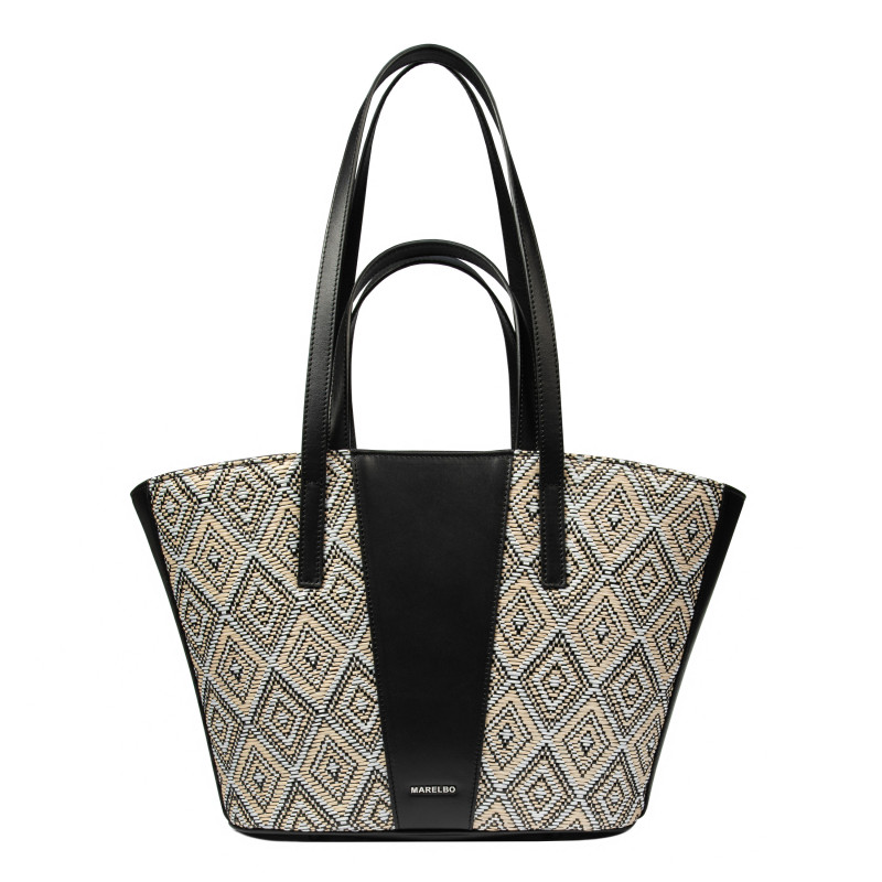 Bolsa de playa para mujer 044g 01 de rafia negro