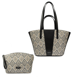 Bolsa de playa para mujer 044g 01 de rafia negro