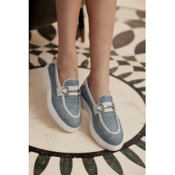 Zapatos casuales mujer 6092 rafia azul combinado