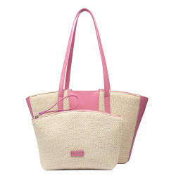 Bolso de playa para mujer 044g 01 rosa barbie+rafia